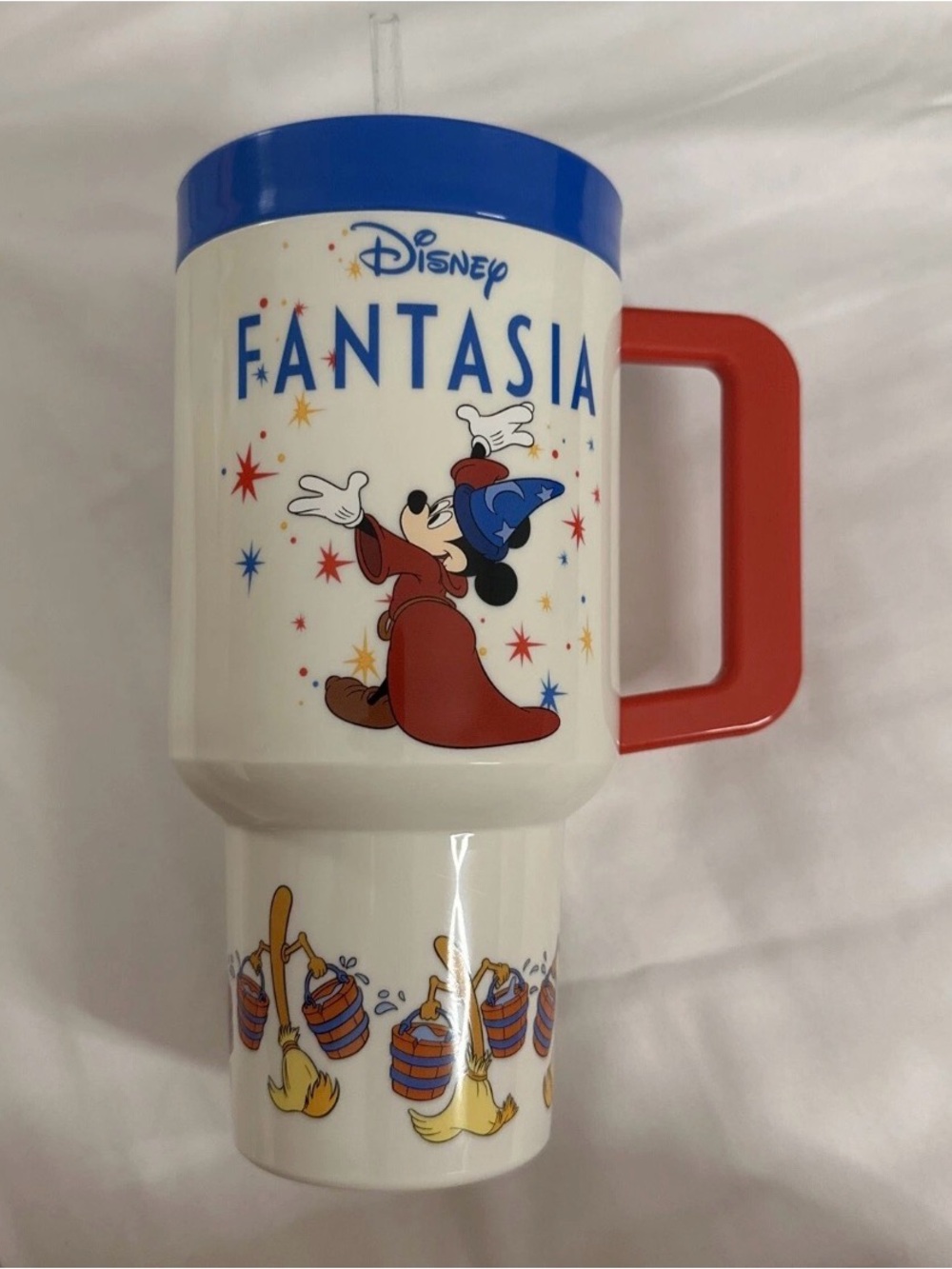 Disney Parks Fantasia Sorcerer Mickey And Broom Tumbler Cup With Straw New